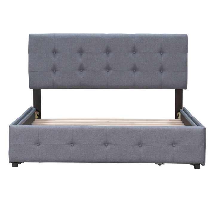 Merax Upholstered Platform Bed with Classic Headboard and 4 Drawers