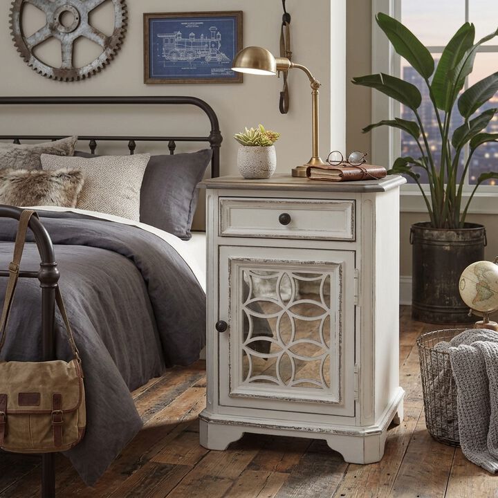 White End Table With Drawer and Cabinet, Accent Table With Storage