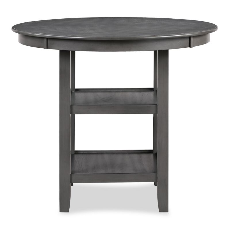 Ceri 5pc Round Counter Dining Table and Chair Set, Gray Wood, White Fabric - Benzara