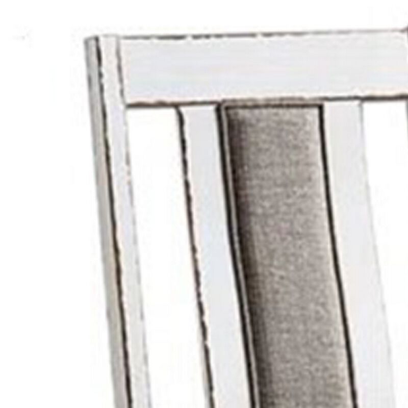 24 Inch Dining Side Chair Set of 2, Rustic White Wood, Gray Fabric Seat - Benzara