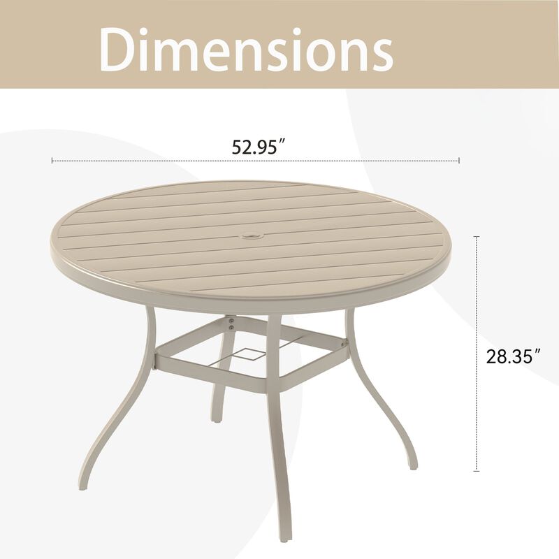 52.95" Outdoor Round Patio Dining Table for 6-7 People, All Weather Metal Dining Table with Umbrella Hole image number 2