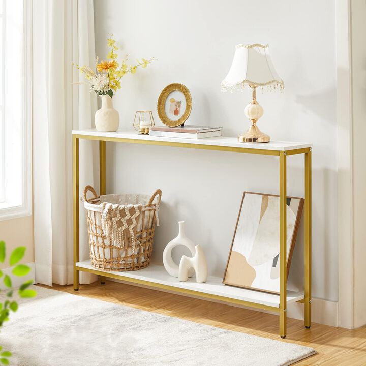 Narrow 2-Tier Entryway Console Table for Sofa Back or Hall Display-Gold