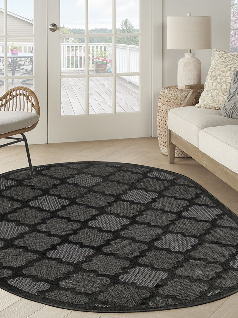 Easy Care NES01 Charcoal/Black 6' x 9' Oval Rug