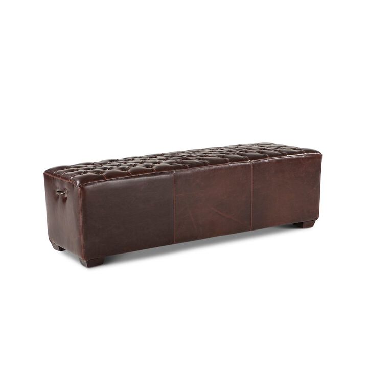 World Interiors Arabella 59" Bench in Brown Leather