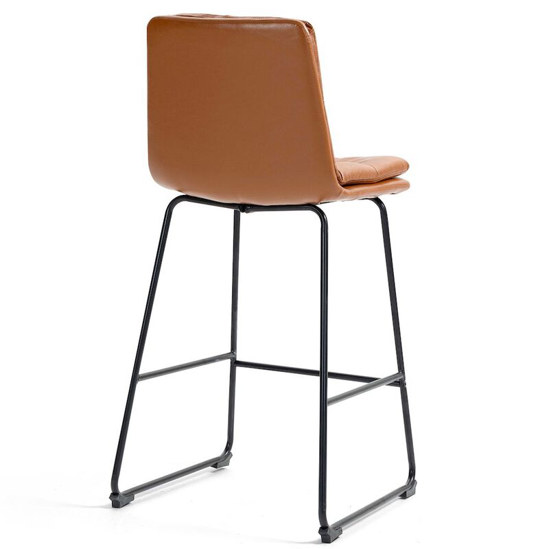 Glamour Home Set of 2 Bauer Brown Faux Leather Bar Stool with Black Iron Legs