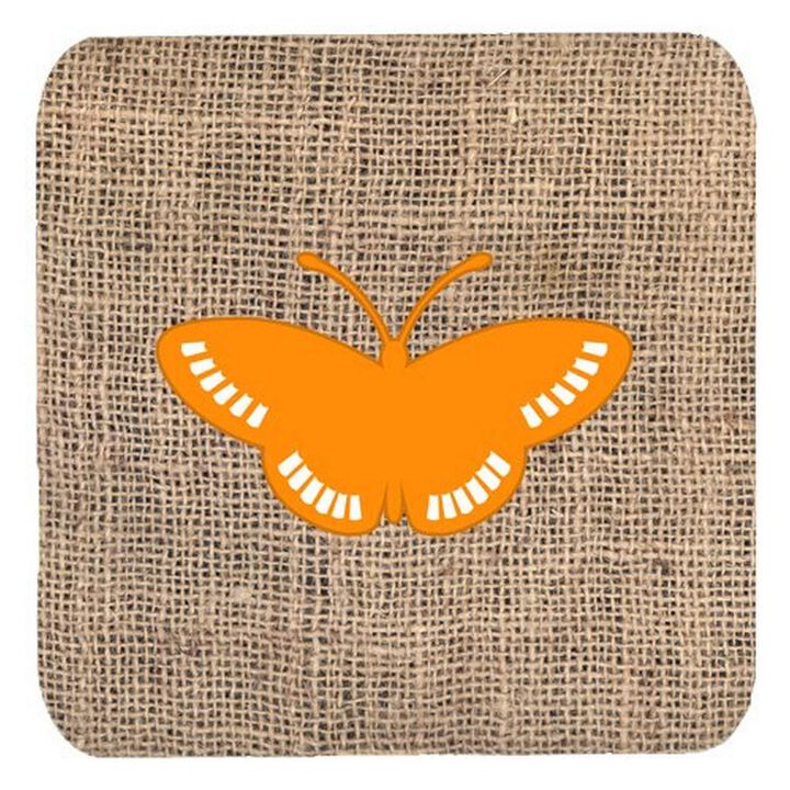 Caroline's Treasures BB1031-BL-OR-FC Butterfly Burlap and Orange Foam Coasters (Set of 4), 3.5 H x 3.5 W, Multicolor