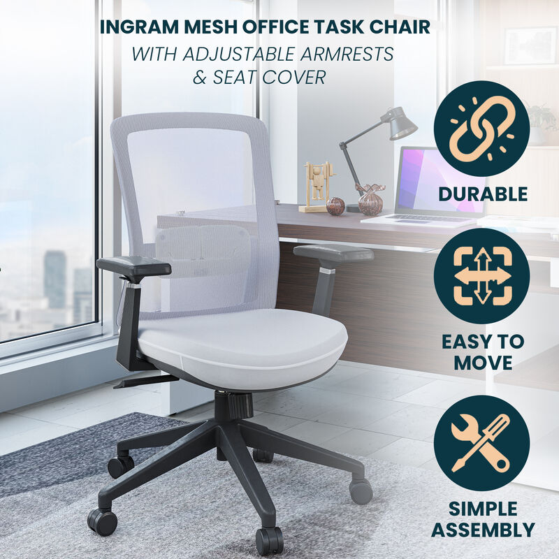 LeisureMod Ergonomic Office Chair Mid-Back Mesh Conference Chair Swivel Computer Chair With Adjustable Height and Armrests Ingram Series