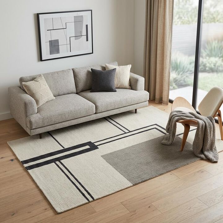 HomeRoots Wool Abstract Geometric Hand Tufted Area Rug
