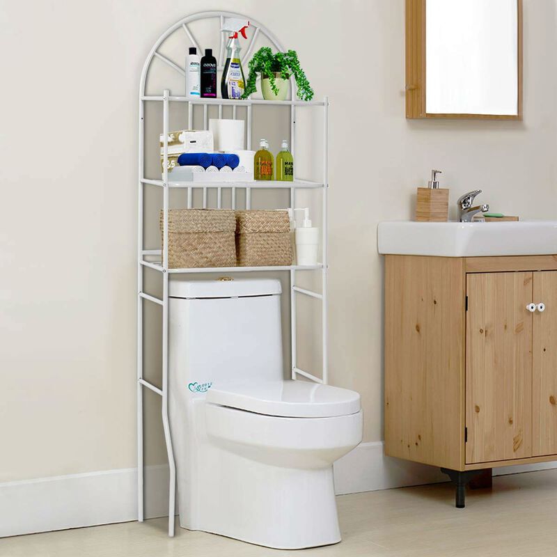 Hivvago Over Toilet Bathroom Space Saving Storage Shelving Unit in White Metal Finish image number 1