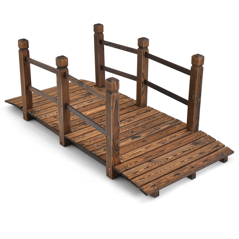 5 Feet Wooden Garden Bridge with Safety Rails