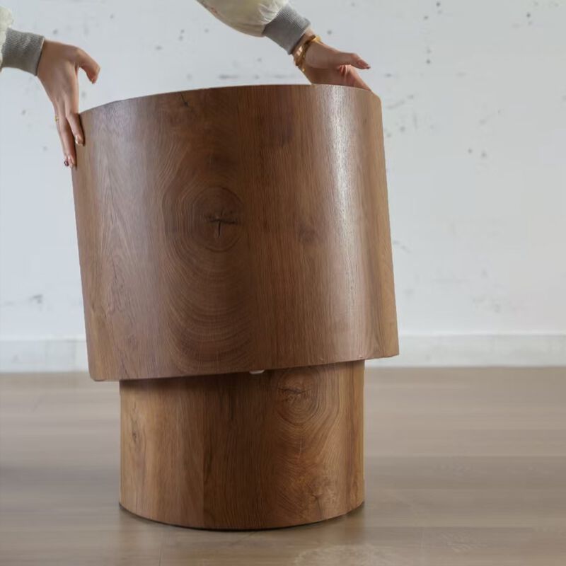 Modern Round Drum Nesting Coffee Table Set of 2, Wooden Cylinder Coffee Tables for Living Room, Space-Saving Design image number 4