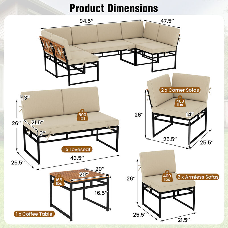 Beige Outdoor Sectional Sofa Set, 6-Piece Conversation Set with Cushions image number 2