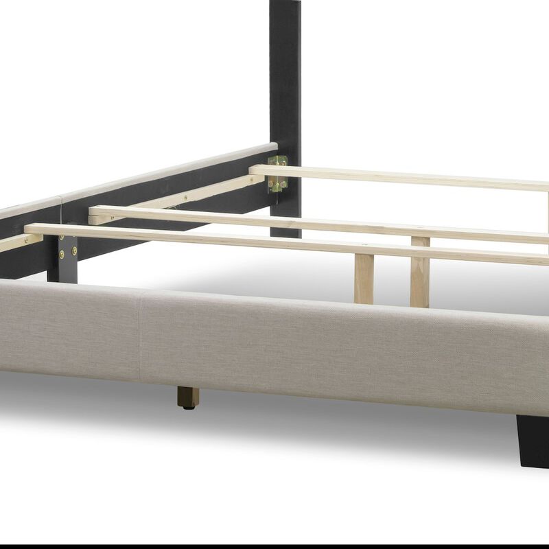 Glamour Home Arin Beige Fabric Queen Bed with Button Tufting and Black Nail Head Trim