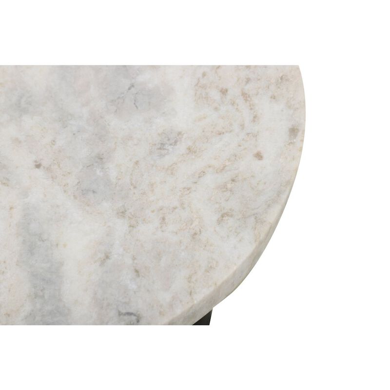 Caspian Side Table with White Marble Top in Distressed Black