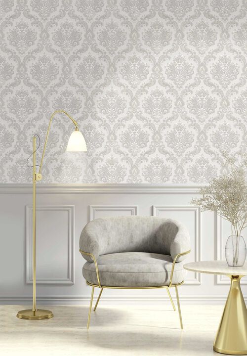 Italian Style Damasco Cairo Silver Grey Wallpaper 28821
