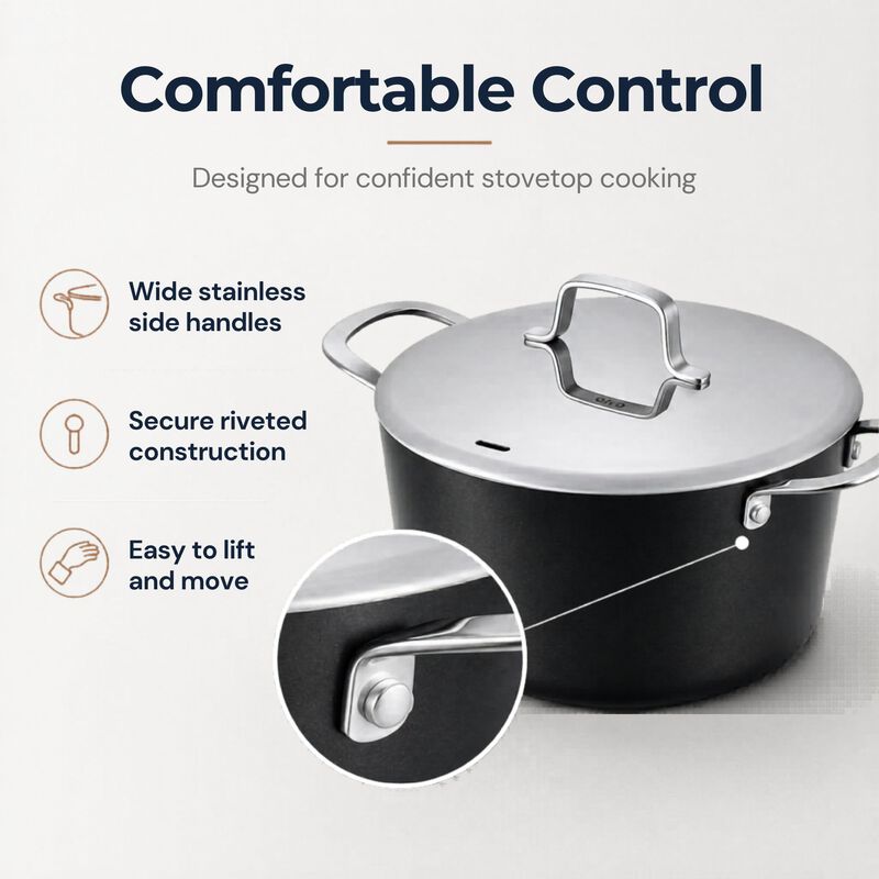 Alva Maestro Nonstick Ceramic Stock Pot with Lid 4.5Qt. - Easy to Clean, Oven Safe and Made without PFAS, PFOA & PTFE - Induction and All Stovetop Compatible with Even Heat Distribution image number 3