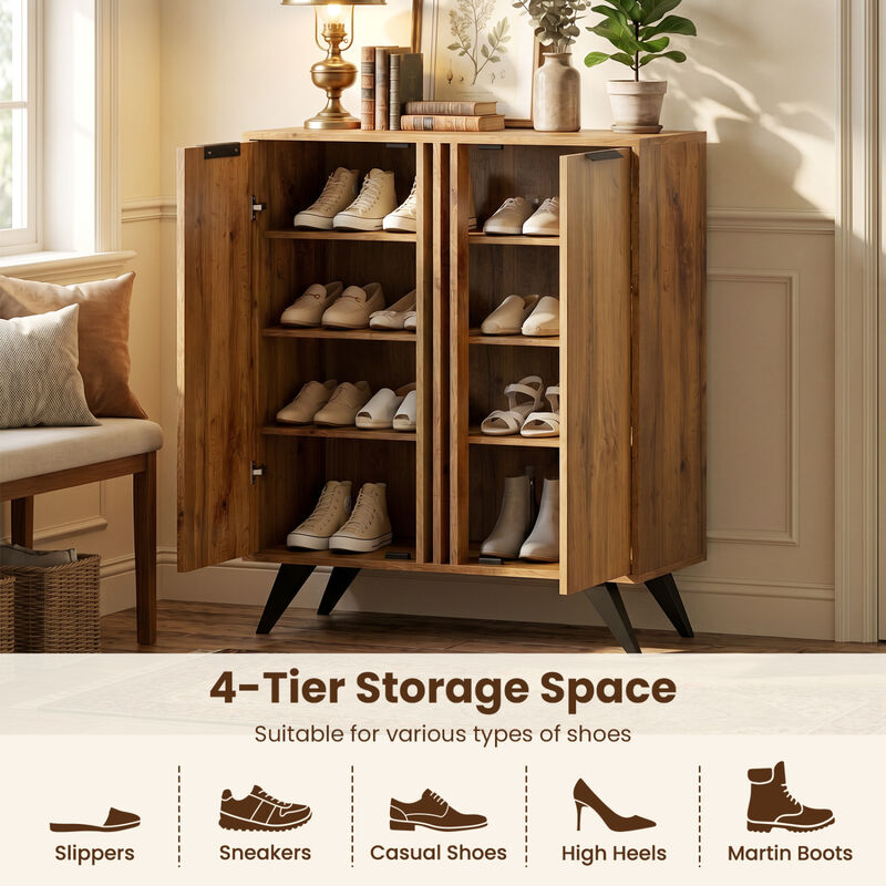 Modern 4-Tier Shoe Storage Cabinet with 2 Doors Organizer image number 6