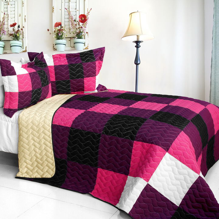 Patchwork Quilt Set Queen Size Vermicelli Quilted Decorative Bedspread Set
