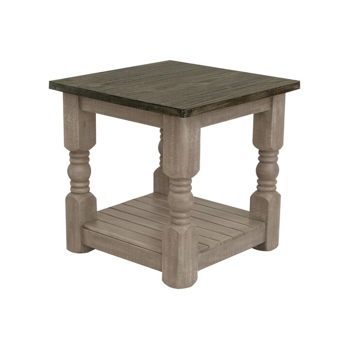 Benjara Nite 25 Inch Side End Table, Square Top, Lower Shelf, Rustic Wood, Taupe Brown