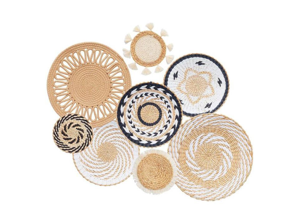 Set of 8 Boho Wall Basket Decor Rattan Woven Hanging Art for Home Room