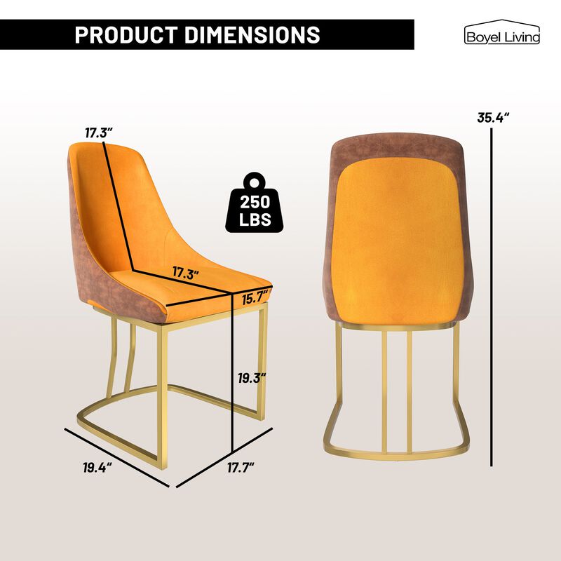Fabric +PU Modern Dining Side Chair with Metal Legs and Swivel Leveling Feet (Set of 2) for Study, Dining Room, Bedroom, Living Room, Office Area