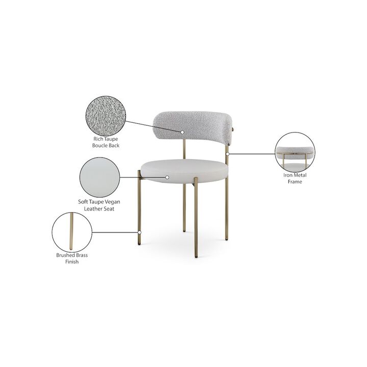 Meridian Furniture Beacon Taupe Vegan Leather and Boucle Fabric Dining Chair, Set of 2