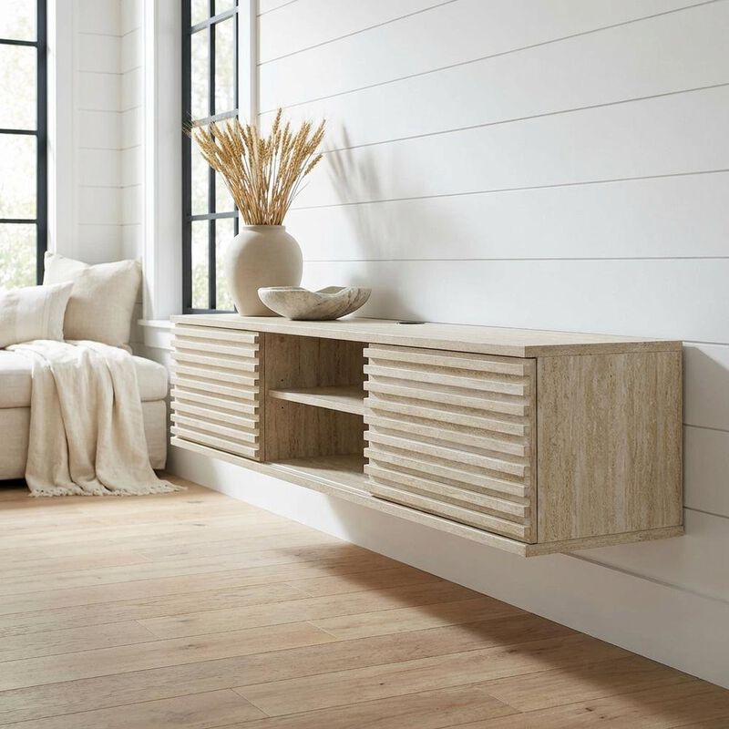Gray faux wall-mount media console, solid construction, 70-inch design image number 3