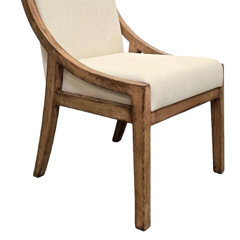 Ale Dining Side Chair Set of 2, Ivory Fabric, Natural Brown Pine Wood