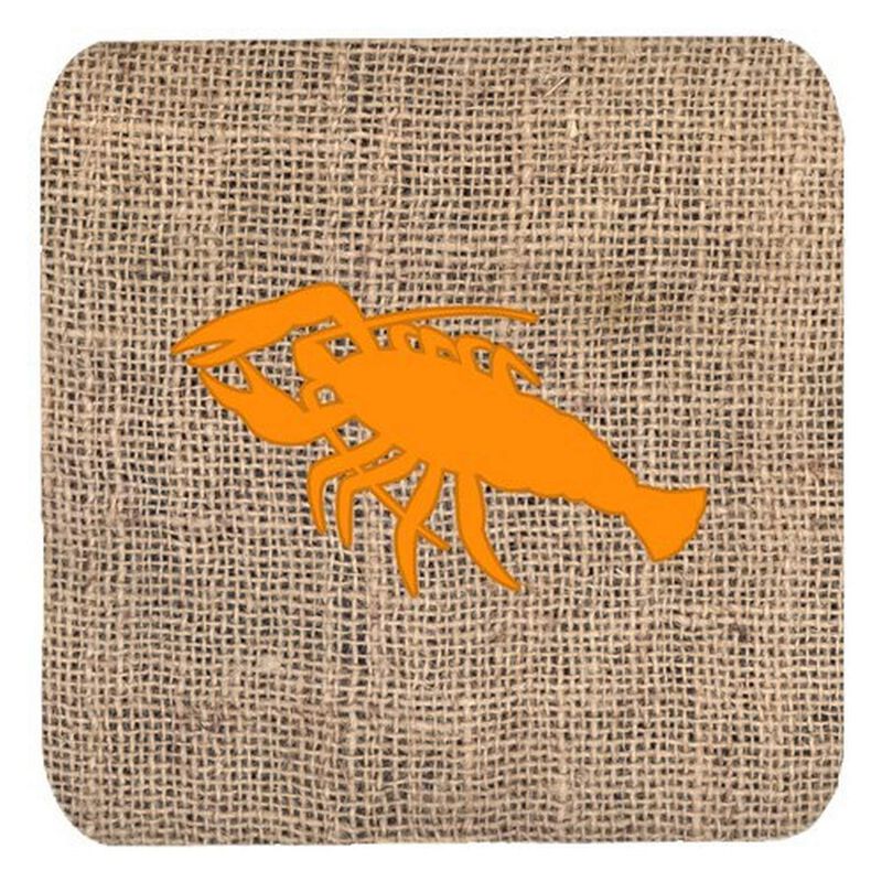 Caroline's Treasures BB1028-BL-OR-FC Lobster Burlap and Orange Foam Coasters (Set of 4), 3.5 H x 3.5 W, Multicolor