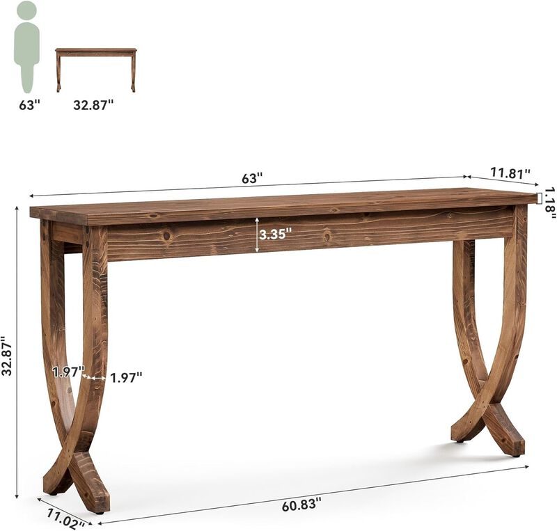 Farmhouse Entryway Console Table, Solid Wood Sofa Table for Living Room-Brown image number 2