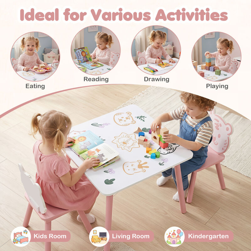 Kids Table and Chair Set 3PCS Animal Pattern Furniture Set image number 4