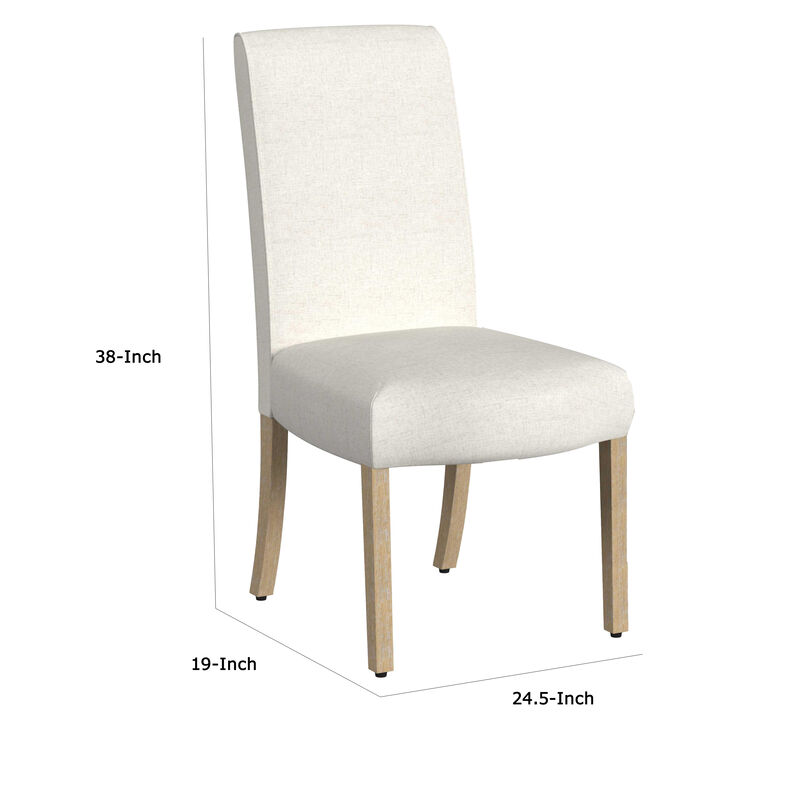 Jay Dining Chair Set of 2, Scalloped Details, Cream White Woven Fabric