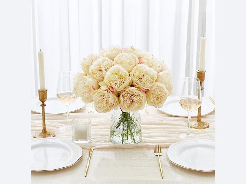 10 Piece Champagne Artificial Peony Flower Stems Wedding Centerpiece Decor