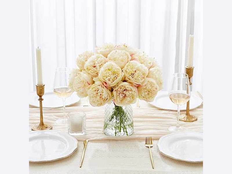10 Piece Champagne Artificial Peony Flower Stems Wedding Centerpiece Decor image number 1