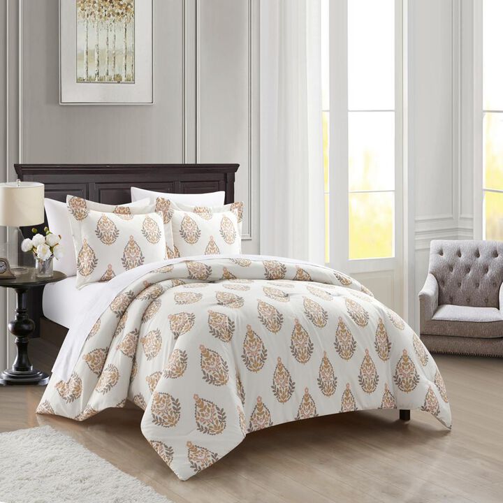 Chic Home Amelia 5 Piece Duvet Cover Set Floral Medallion Print Design Bed In A Bag Bedding with Zipper Closure Taupe