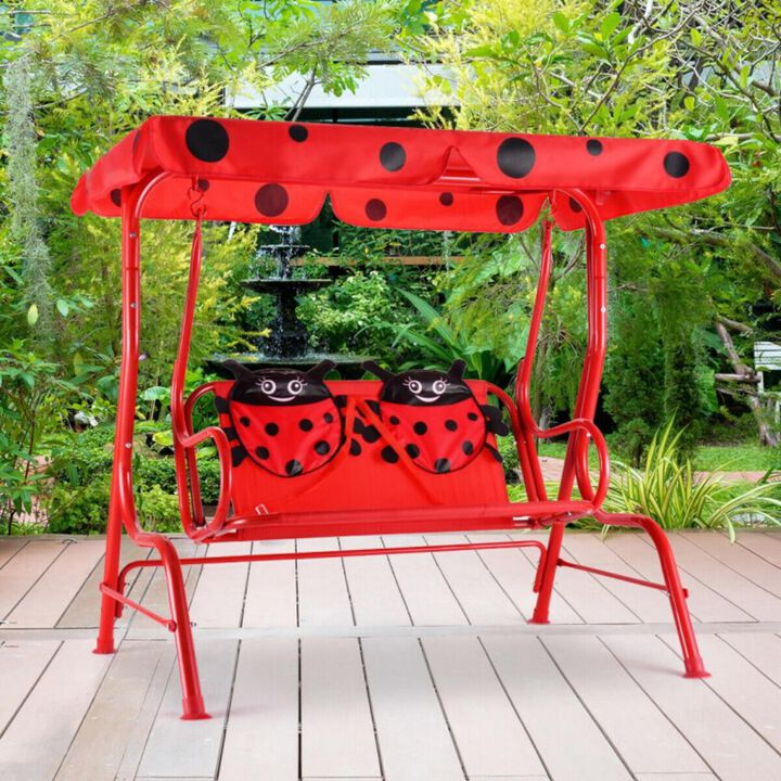 Hivvago 2-Seater Kids Patio Swing with Metal Stand and Adjustable Canopy