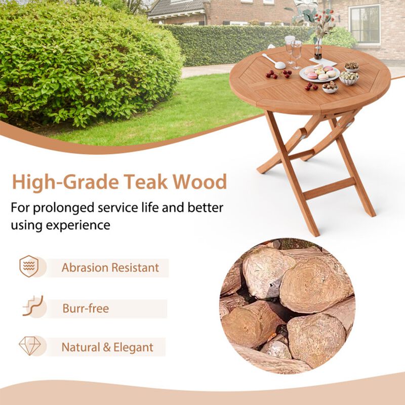 31.5" Folding Indonesia Teak Wood Round Patio Coffee Table image number 3