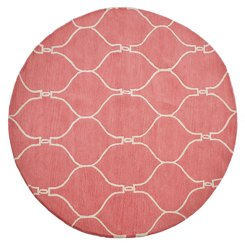 RUGSOTIC CARPETS HAND TUFTED WOOL ECO-FRIENDLY AREA RUGS  - 8'x8', Round Shape, Light Red Beige, Geometric Modern Design, High Pile Handmade Anti Skid Area Rugs for Living Room, Bed Room (K01004)