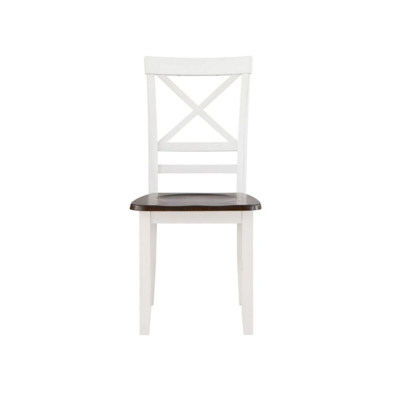 Dera 5 Piece Dining Table Set, 4 Crossback Rubberwood Chairs, Brown, White - Benzara