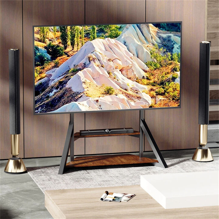 Floor TV Stand with 2-Tiers MDF Shelves Adjustable Height for 65-100 inch TVs