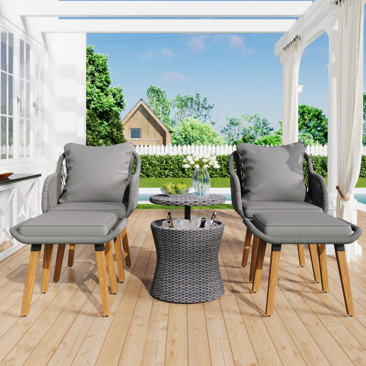 Merax 5 Pieces Outdoor Patio Conversation Sofa Chair Set