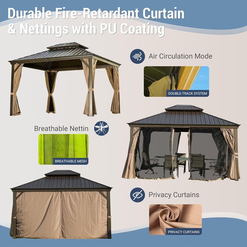 Streamdale Aluminum Gazebo with Curtains & Netting for Outdoor Use