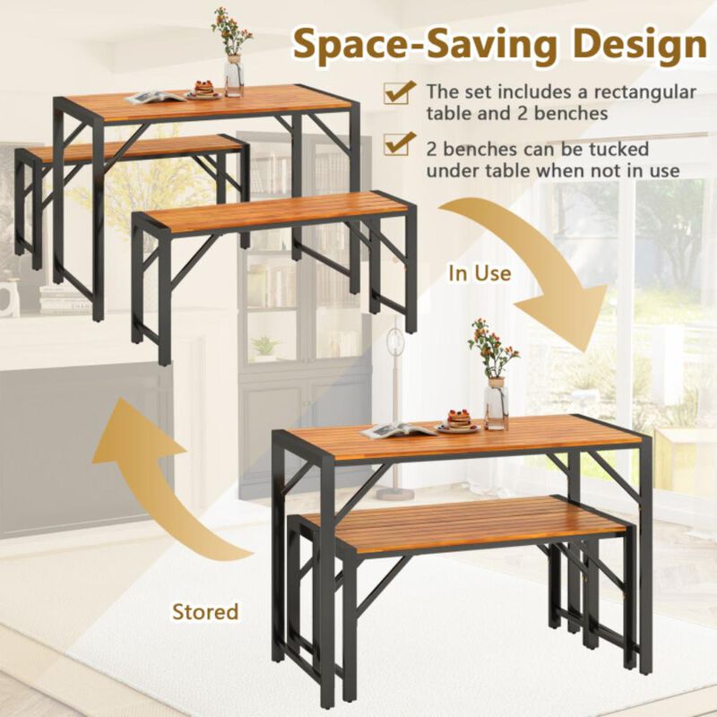 Hivvago 3 Pieces Patio Dining Set with Picnic Table and 2 Benches for 4 People