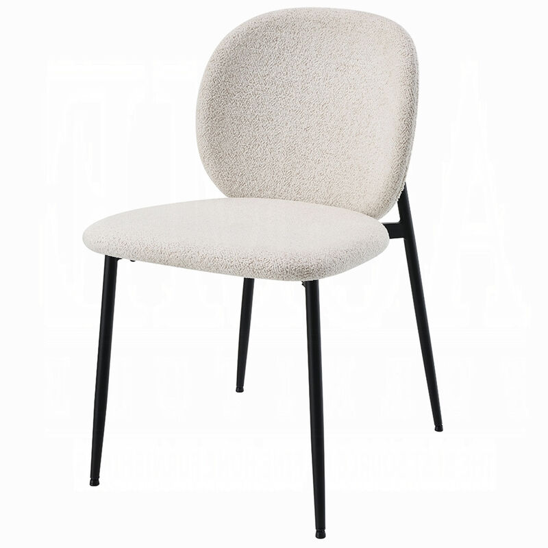 Laus Side Dining Chair Set of 2, White Boucle, Sleek Black Metal