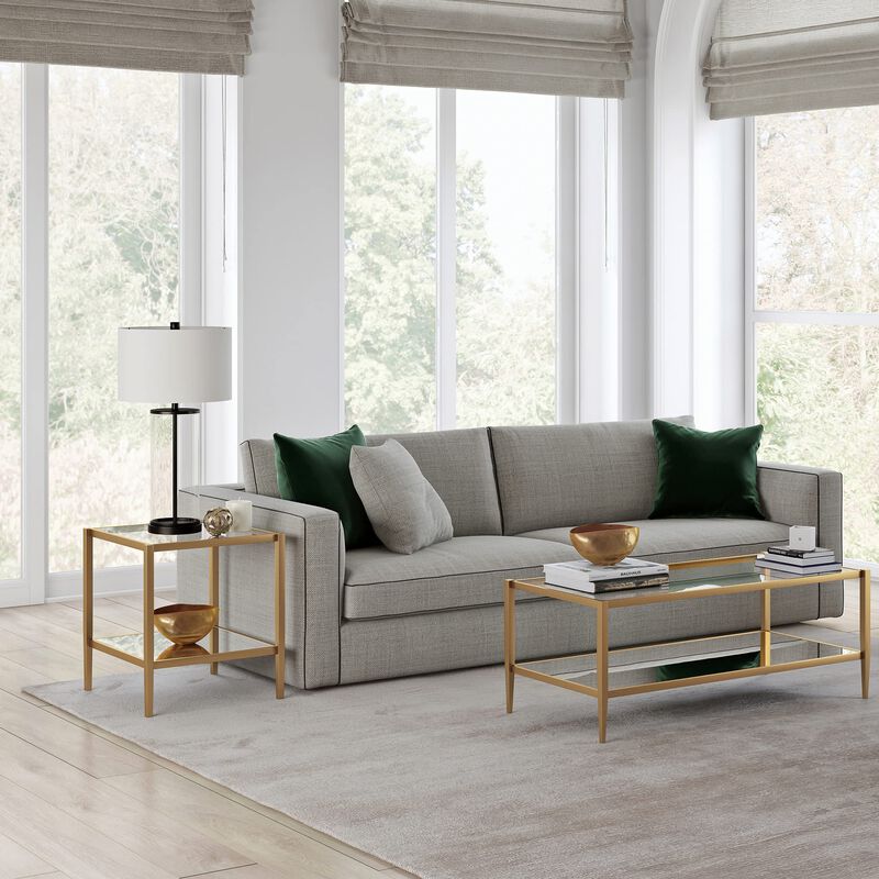 Henn&Hart 20"" Wide Square Side Table with Mirror Shelf in Brass, Table for Living Room, Bedroom image number 1
