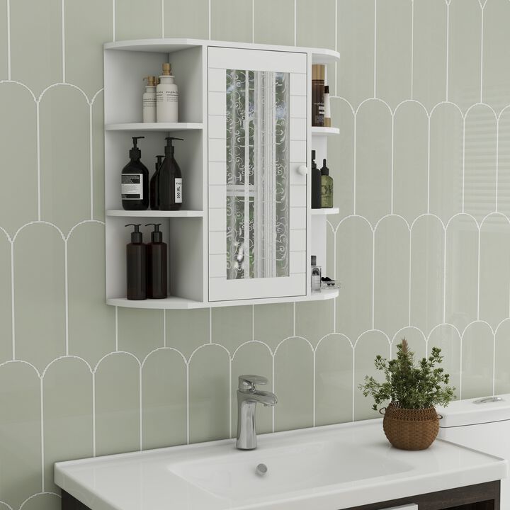 Wall-Mounted Bathroom Medicine Cabinet with Mirror, 6 Open and 3 Adjustable Shelves
