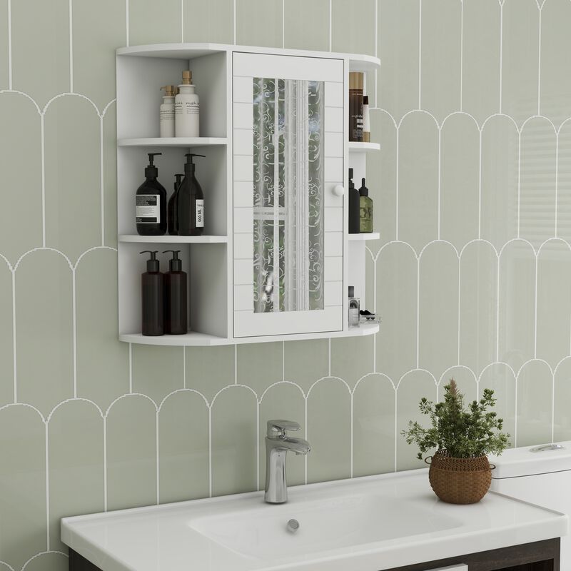 Wall-Mounted Bathroom Medicine Cabinet with Mirror, 6 Open and 3 Adjustable Shelves