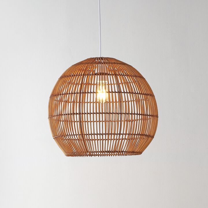 Raya 1-Light Farmhouse Coastal Rattan 180" Cord Plug-In or Hardwired LED Pendant