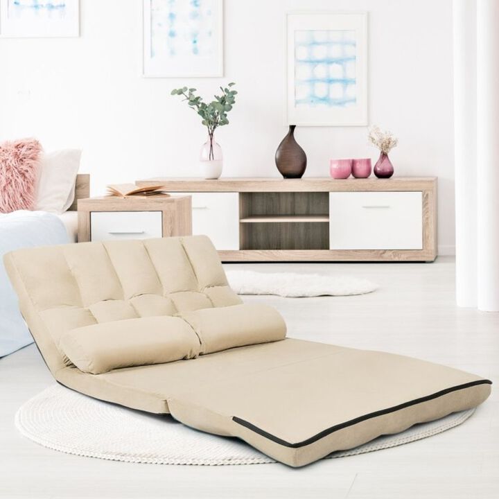 QuikFurn Faux Suede 5 Tilt Foldable Floor Sofa Bed Detachable Cloth Cover in Beige