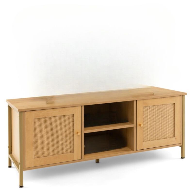 Hivvago Boho TV Stand for TV up to 55 Inches with Faux Rattan Door